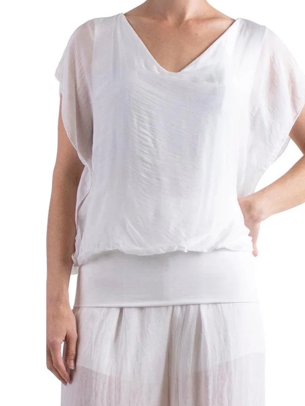 Gigi Moda Amante White Machine Washable Silk top One Size Made In Italy